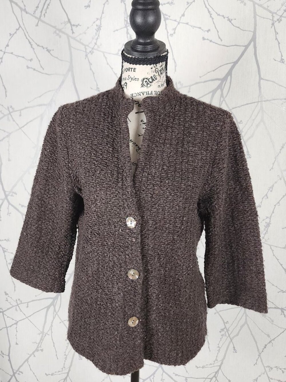 Eileen Fisher Wool Alpaca Blend Mandarin Collar Cardigan
